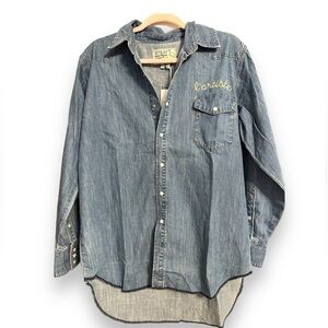 Free People Sandrine L'Artiste Women's Blue Denim Chambray Shirt Long Sleeve